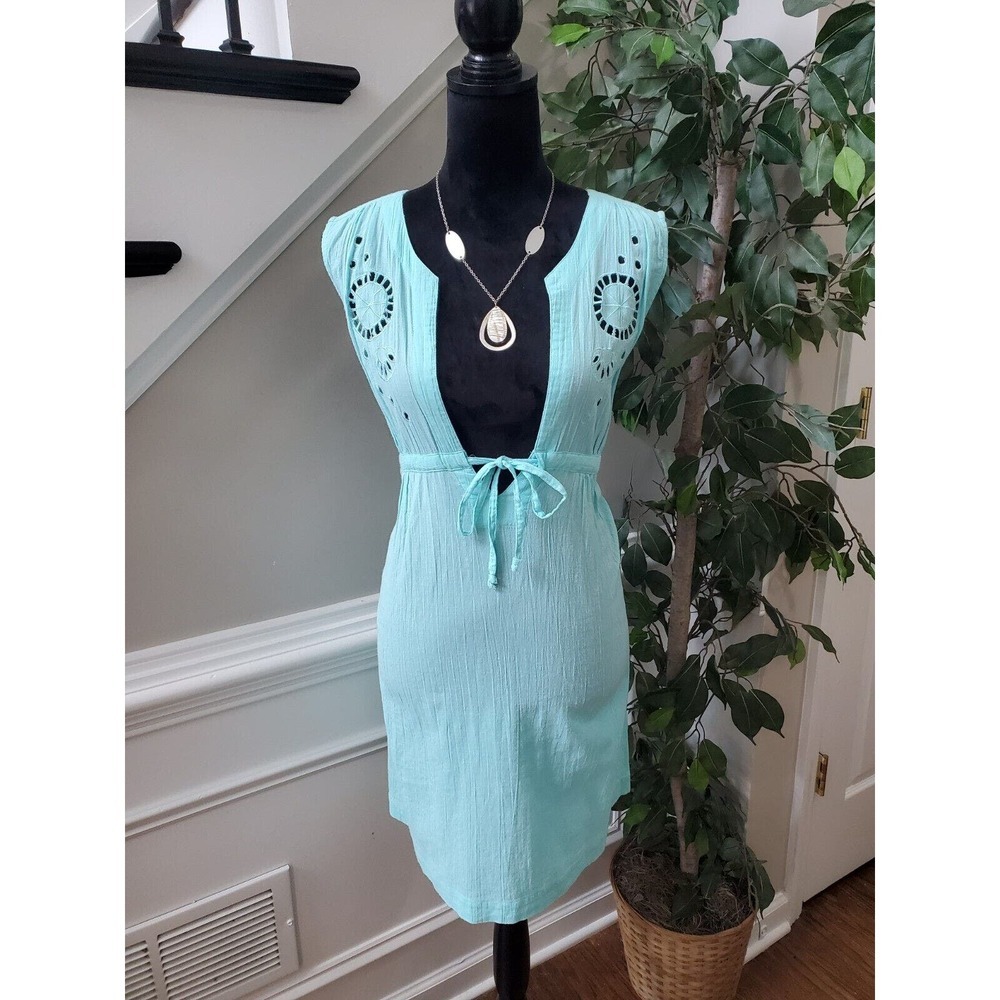 Palisades Beach Club Womens Blue Drawstring Sleeveless Knee‎ Length Dress Large
